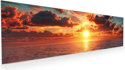 Produktbild von Glasbild 120x40cm in XXL für Wohnzimmer, Schlafzimmer Motiv Sonnenuntergang Meer
