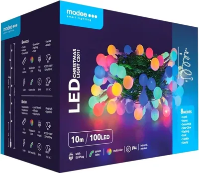 Produktbild von LED-Weihnachtsgirlande - 100 LEDs - 10 Meter - 10 cm - Mehrfarbig - Mit Adapter