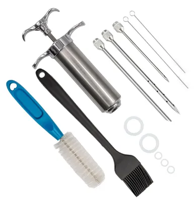 Image de Intirilife Seringue à mariner en ARGENT - Seringue en acier inoxydable pour grillades, épices, marinades, rôtis, BBQ et bien plus encore. - Seringue à marinade Seringue à viande Seringue à gril