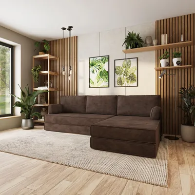 Produktbild von Masseno Ecksofa ANKO mit Metallgestell, Modulares Schlafsofa aus Schaumstoff, Klappbares Bodensofa, Schlaffunktion - Braun, POSO 06
