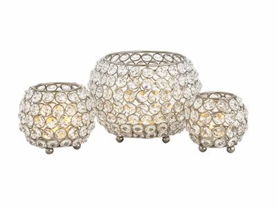 SVJ Home Decorations Teelichthalter Gould - 15x15x11 cm - Metall - Silber  - 3er Set