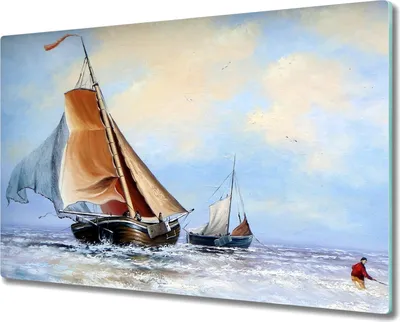 Produktbild von Coloray Küchenbrett Kochplattenabdeckung Hackbrett Schneidebrett Herdabdeckplatte 80x52 cm - Ozeanwellen Schiff Wolken