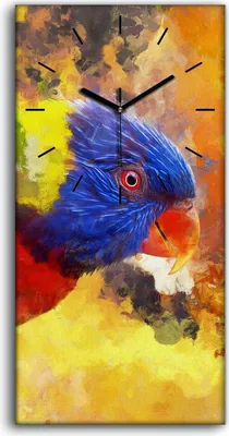 Produktbild von Wanduhr Bürouhr Leinwand Bild 30x60 Malerei Zweig Tier Vogel Papagei Kunst - schwarze Hände