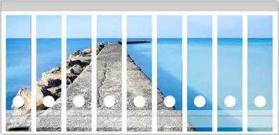 Produktbild von Wallario Ordnerrücken Sticker, selbstklebend für breite Ordner, 9 Stück, Motiv Pier am blauen Ozean mit blauem Himmel