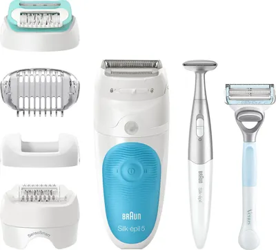 Produktbild von Braun Silk-épil 5 810 +Gillette Venus Trimmer, Blau, Weiß, 28 Pinzette, MicroGrip, Depilation, Rasieren, Box, 184 mm
