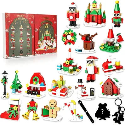 Obrázok produktu pre Vianočný kalendár 2026 – 24 dní do Vianoc s 6-v-1 stavebnicami – Sviatočný darček – Santa Claus – Saniach ťahajúce sob