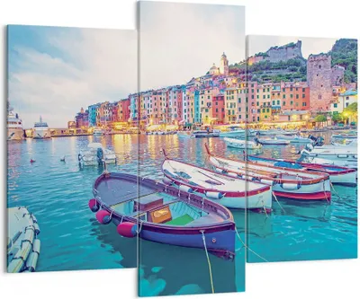 Produktbild von Bild auf Leinwand - Leinwandbild - 3 Teile - Porto Boote die Farben - 130x100cm - Wand Bild - Wanddeko - Wandbilder - Leinwanddruck - Bilder - Wanddekoration - Leinwand bilder - CB130x100-4395