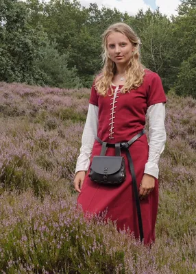 Produktbild von Kurzärmelige Cotehardie Ava, Mittelalterkleid, weinrot - Mittelalter Wikinger LARP Kleid Kostüm Verkleidung Größe: S