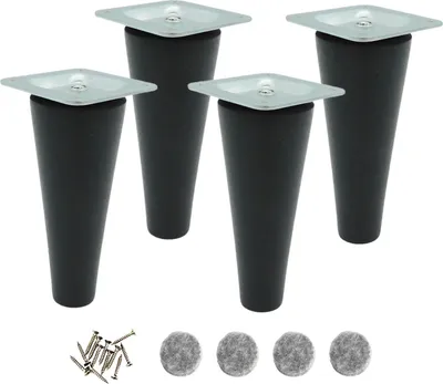 Obrázek produktu pro Dřevěné nohy do nábytku, černě lakované, 12 cm, sada se šrouby a úchyty, pro DIY projekty a Ikea nábytek