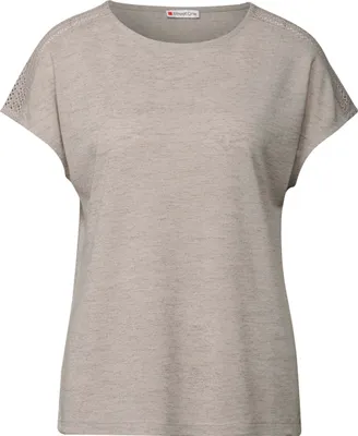 Produktbild von Street One Rundhalsshirt 'Shirt mit Spitzendetail', A323146, moonstone sand, Gr. 40