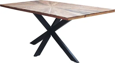 Immagine prodotto di Milani Home - tavolo da pranzo fisso 180 x 90 x 77 cm, legno massiccio e metallo, legno naturale e nero