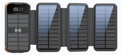 Productafbeelding van Siltcon® Solar Powerbank Extreme - Powerbank Zonneenergie - Powerbank 30000 mAh - Noodpakket - 22.5W Snellader - LED Indicatie - Zaklamp - Geschikt iOS/Android - USB-A/USB-C - 4x Ingebouwde kabels - 4 Panelen 8W