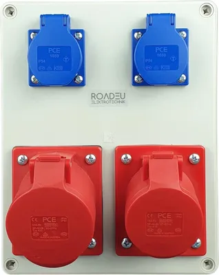 Produktbild von RoadEu - Steckdosenverteiler - CEE 32A und 16A Steckdose mit 2x Schuko 230V. Stromverteiler IP44 Für den Innen- und Außeneinsatz, Baustromverteiler