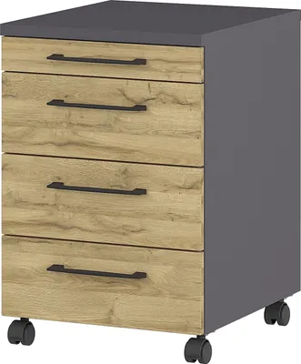 Produktbild von Rollcontainer "416" in anthrazit | hellbraun mit 4 Schubladen. Abmessungen (BxHxT) 42x61x49 cm