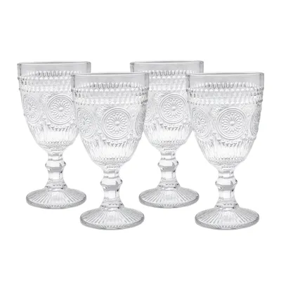 Produktbild von Retro Weinglas 300 ml transparent - 4er Set - Vintage Trinkglas mit Relief Muster - Weinkelch Wasserglas Kristallweinglas Glas mit Fuß