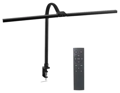 Produktbild von Relaxdays Schreibtischlampe, Fernbedienung & Touch, LED Doppelkopflampe, 80 cm breit, Klemmleuchte Schwanenhals, schwarz