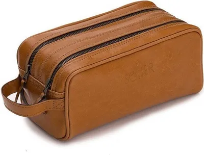 Produktbild von Elegante Herrenkosmetiktasche aus Leder, Kosmetikkoffer - SK02 Szetland Solier hellbraun