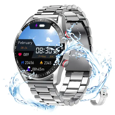 Produktbild von Smartwatches, Smartwatch Herren IP67 Wasserdicht Armbanduhr, Mit Edelstahlband und Silikonband, silbrig
