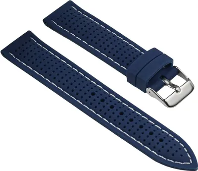 Produktbild von Uhrenarmband Silikon Blau mit weißen Ziernaht Minott 25531S, Stegbreite:18mm