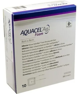 Imagen del producto de Apósito adhesivo Aquacel Ag Foam, 8 x 8 cm, caja de 10 unidades