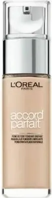 A product shot of a L'Oréal Paris foundation bottle with a pump dispenser.