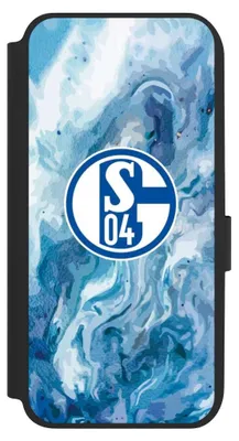 Produktbild von NIVOCASE Klapphülle für Samsung Galaxy A14 5G  Handyhülle aus Kunst Leder NIVOflip schwarz FC Schalke 04 Fanartikel Logo