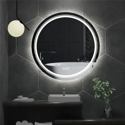 Immagine prodotto di Specchio da bagno a LED - Specchio rotondo da parete, diametro 90 cm - Antiappannamento - Impermeabile IP65 - Sensore touch - Illuminazione LED dimmerabile