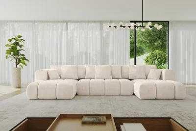 Produktbild von ALTDECOR Ecksofa in U-Form mit Schlaffunktion und Bettkasten CLOUD-U-v1 405x185x90 Beige - Corner Sofa Bett Eckcouch Couch L-Form Schlafcouch Ausziehbar Wohnlandschaft Schlafsofa Cauchsofa