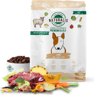 Produktbild von Naturalis Smart 80 BARF Trockenbarf Hundefutter 1 kg Lamm hypoallergen getreidefrei ohne jegliche Zusätze und sehr ergiebig