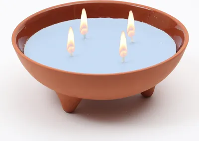 Duftkerze CITRONELLA - Echtwachs in Tonschale - 4 Dochte - gegen Stechmücken - blau