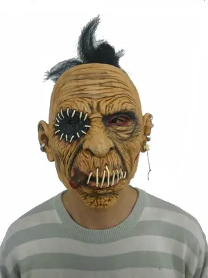 Produktbild von Zombie Irokese Maske mit zugenähtem Mund