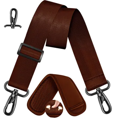 Produktbild von Taschengurt - Verstellbar 85–152 cm - 4 cm breit - Abnehmbares Polster - Ersatz Schultergurt für Handtasche, Umhängetasche und Kameratasche - Braun