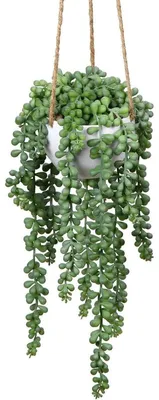 Obrázek produktu pro Umělá rostlina Senecio, závěsná sukkulenta, dekorace na zeď, umělé květiny, umělé rostliny, výška 35,5 cm, v závěsném květináči