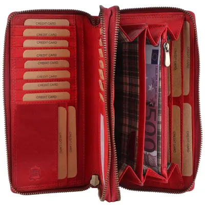 Produktbild von Benthill Damen Geldbörse Echt Leder XXL - Portemonnaie Groß mit RFID Schutz - Echtleder Vintage Damenbörse mit vielen Kartenfächer inkl. Geschenkbox