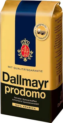 A product shot of a bag of Dallmayr prodomo coffee beans.