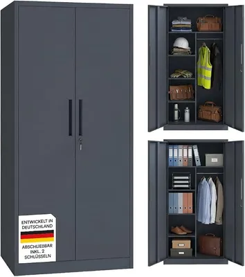 Obrázek produktu pro Regulus, uzamykatelná kovová skříň – šatní skříň se 6 přihrádkami a 1 tyčí na ramínka – skříňka se dvěma dvířky – univerzální skříň, barva antracit – kovová šatní skříň, rozměry 175x40x80 cm
