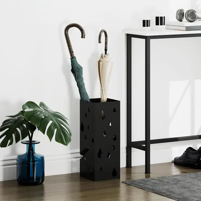 Produktbild von Sweiko Schirmständer, 4 Haken, Tropfschale, Stahl, Schwarz