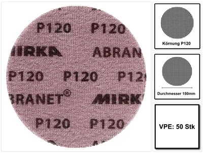 Immagine prodotto di Mirka ABRANET dischi abrasivi Grip 150mm P120 50 pezzi ( 5424105012 )
