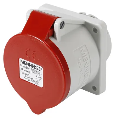 Produktbild von Mennekes CEE, 5-pol , Kunststoff-, Schraubkontakt-Einbaubuchse, vernickelte(r) Kontakt(e), gerade, max. 6 mm², rot