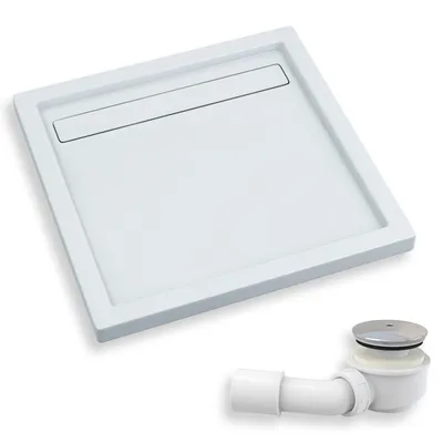 Produktbild von Duschwanne Quadratisch 90x90x6,5 Sanitäracryl Duschtasse Glatt | Ablaufgarnitur ⌀50 mm im SET | Anti-Rutsch Duschbecken | BADLAND CAMPARO