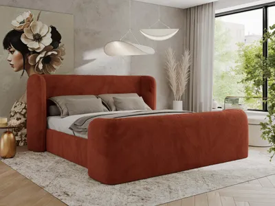 Produktbild von MKS MEBLE Doppelbett Polsterbett mit Lattenrost 160x200 EMORA CLASSIC DUO Bett mit Kopfteil Multipocket Matratze ELORI LUX Orange Plüsch