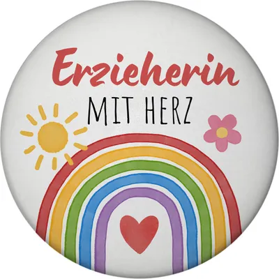Produktbild von Regenbogen Magnet rund mit Spruch Erzieherin mit Herz