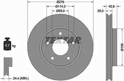 Obrázok produktu pre 2 brzdové kotúče Textar 276 mm vpredu pre Mitsubishi Lancer
