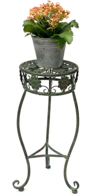 Immagine prodotto di Sgabello per fiori in metallo verde rotondo 50 cm Portafiori 96008 S Colonna portafiori Antico Portapiante Sgabello per piante Vintage