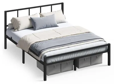 Produktbild von VASAGLE Metallbett 140 x 200 cm, stabiler Bettrahmen mit Kopfteil und Lattenrost, Bettgestell, einfache Montage, schwarz