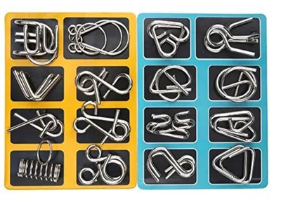 Productafbeelding van 3D Metalen Puzzelset, 16 onderdelen, hersentraining voor kinderen en volwassenen