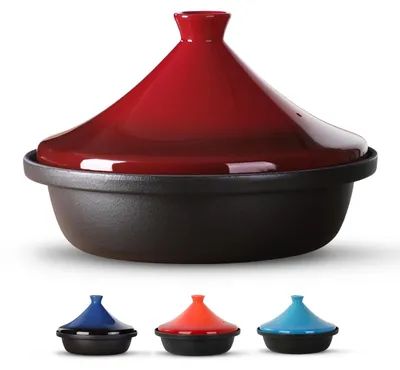 Tajine aus emailliertem Gusseisen, 3,1 l, rot, mit Keramikdeckel