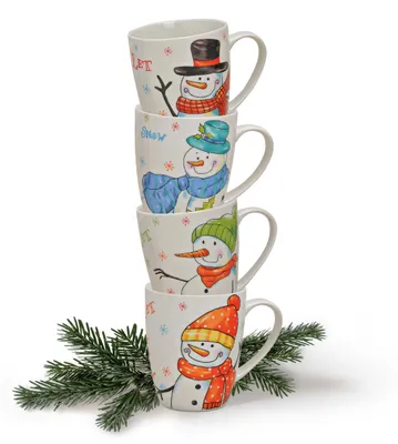 Produktbild von Weihnachtstassen 4er Set Schneemänner mit Spruch Let it snow