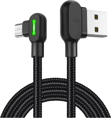Produktbild von Mcdodo LED 90 stupňov micro USB 1,8M nabíjací kábel šikmý USB kábel šikmý nylonový opletený rýchlonabíjač dátový synchronizačný kábel v tvare L adaptér pre Android