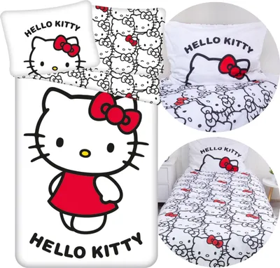 Produktbild von HELLO KITTY Weiß, BEIDSEITIG, Baumwollbettwäsche für Kinder mit Reißverschluss, 100 % BAUMWOLLE 140x200cm+70x90 cm
